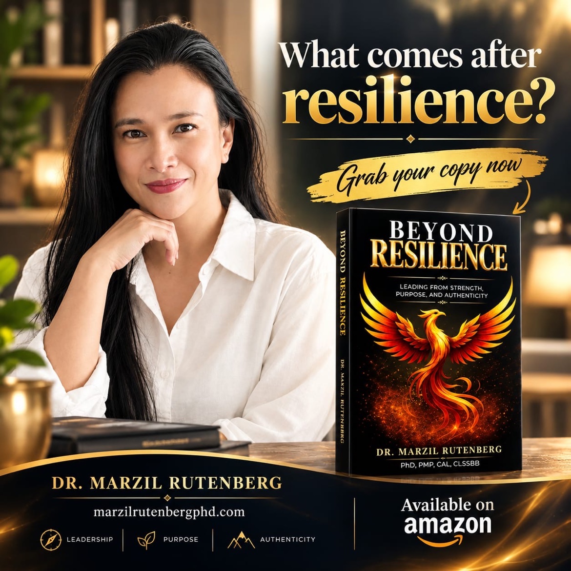 Beyond Resilience book announcement featuring Dr. Marzil Rutenberg and the book cover